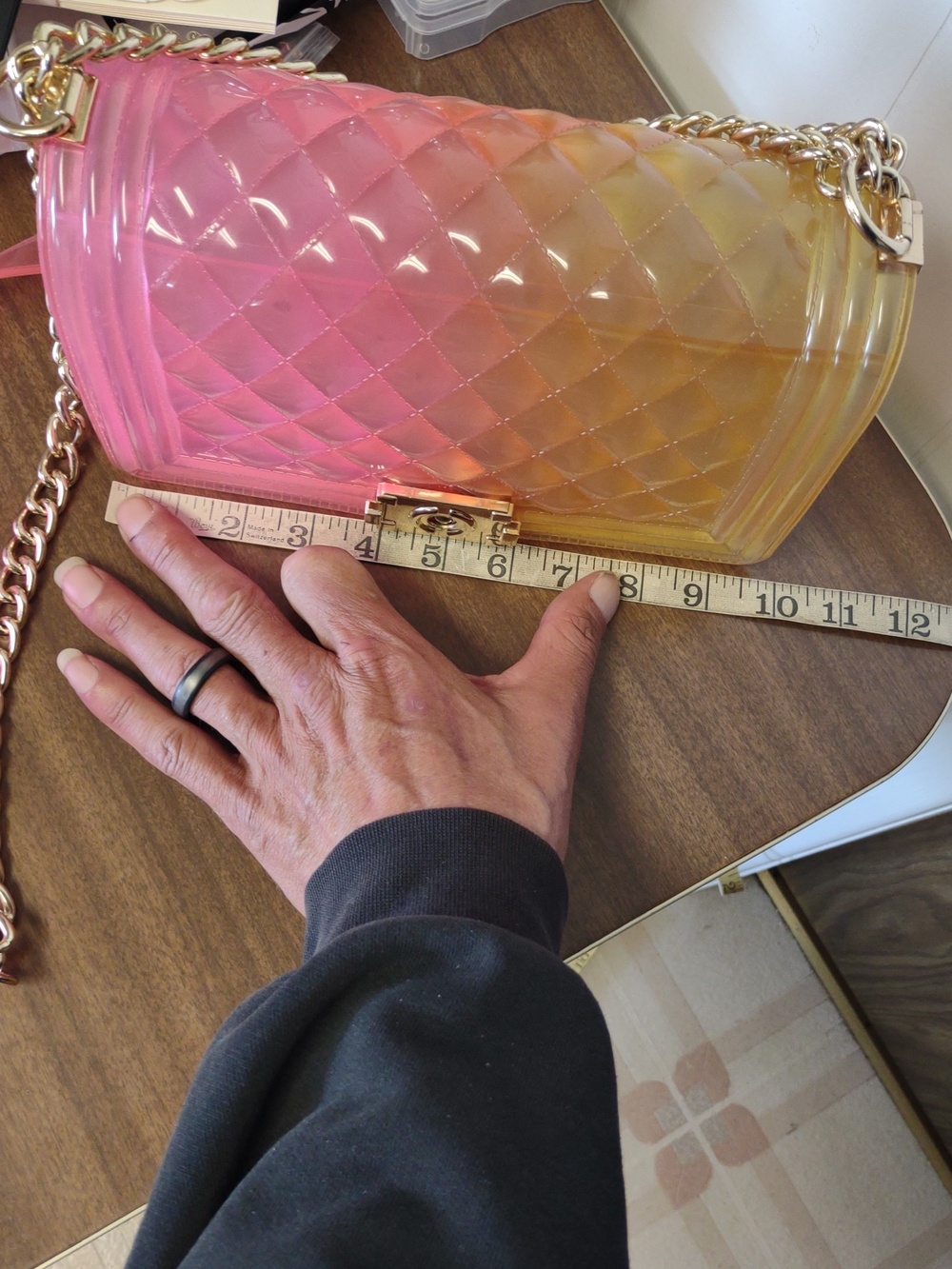Jelly Pink to Yellow Ombre Quilted Look Vintage Crossbody Bag - Picture 6 of 8
